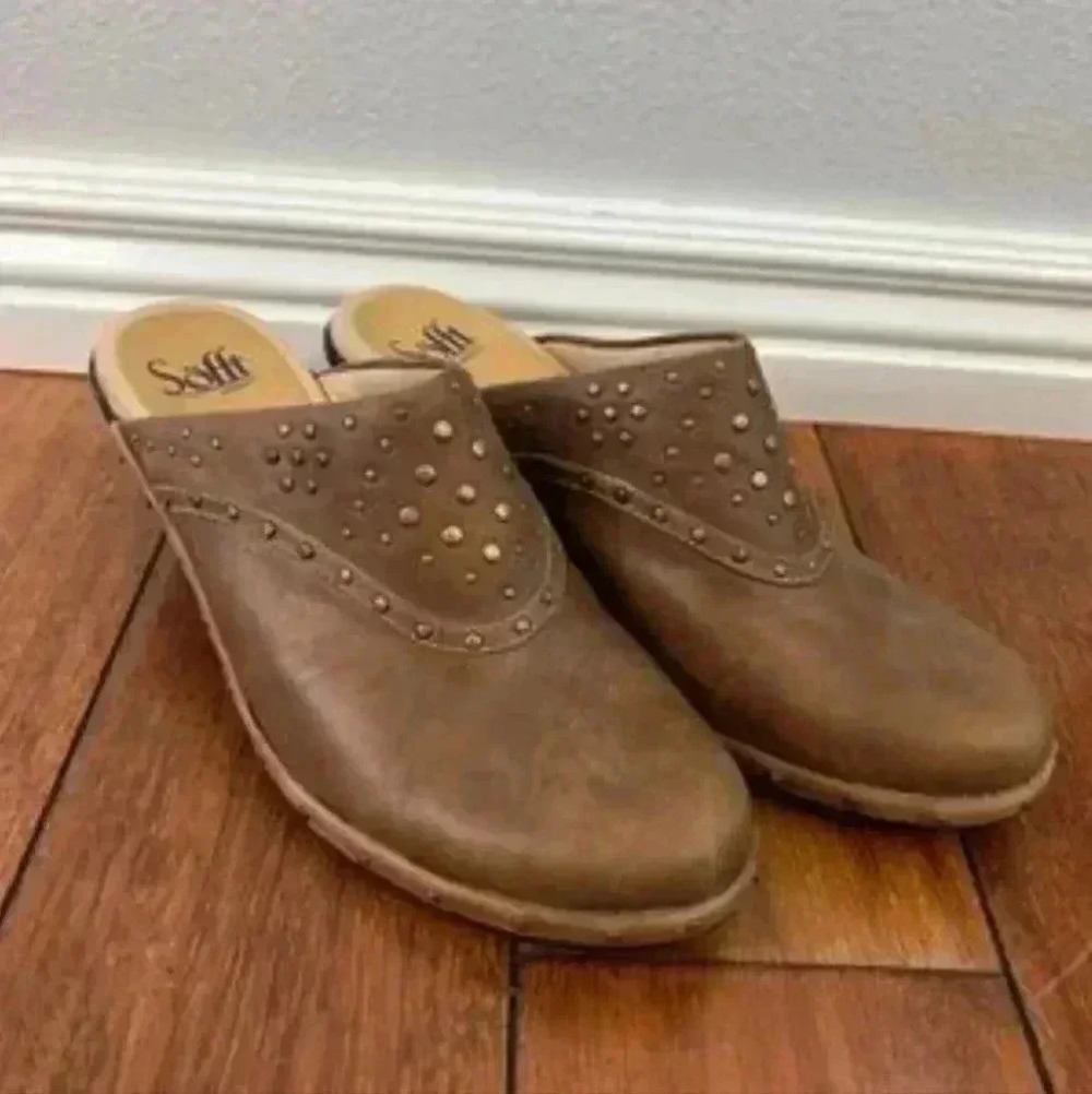 Sofft Brown Leather Studded Mule Clog Boho Shoe Womens Size 8
